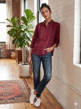 Finley Red Plaid Button-Front Blouse